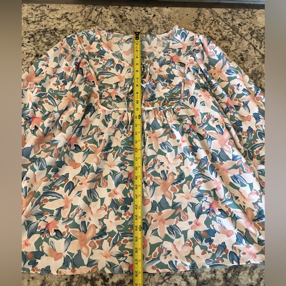 Shewin Womens Casual Boho Floral Print Long Sleeve Blouse Top Plus Size 2XL - Picture 7 of 12